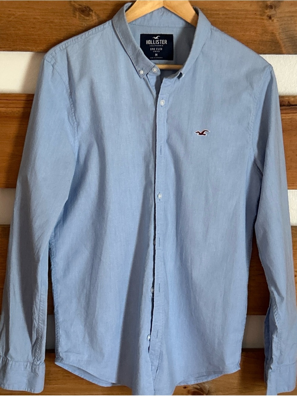 Hollister Classic Blue Epic Flex Stretch Long Sleeve Button Up Men's Size M